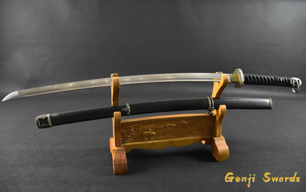 Full Tang Japanese Samurai Black Saber Sword 1060 high Carbon Steel Real Katana Sharp Edge Can Cut Bamboo