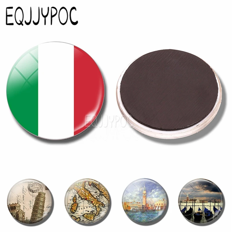 

Italy Flag and Map Fridge Magnet Venice Gondolas and Leaning Tower of Pisa 30 MM Glass Magnetic Refrigerator Stickers souvenir