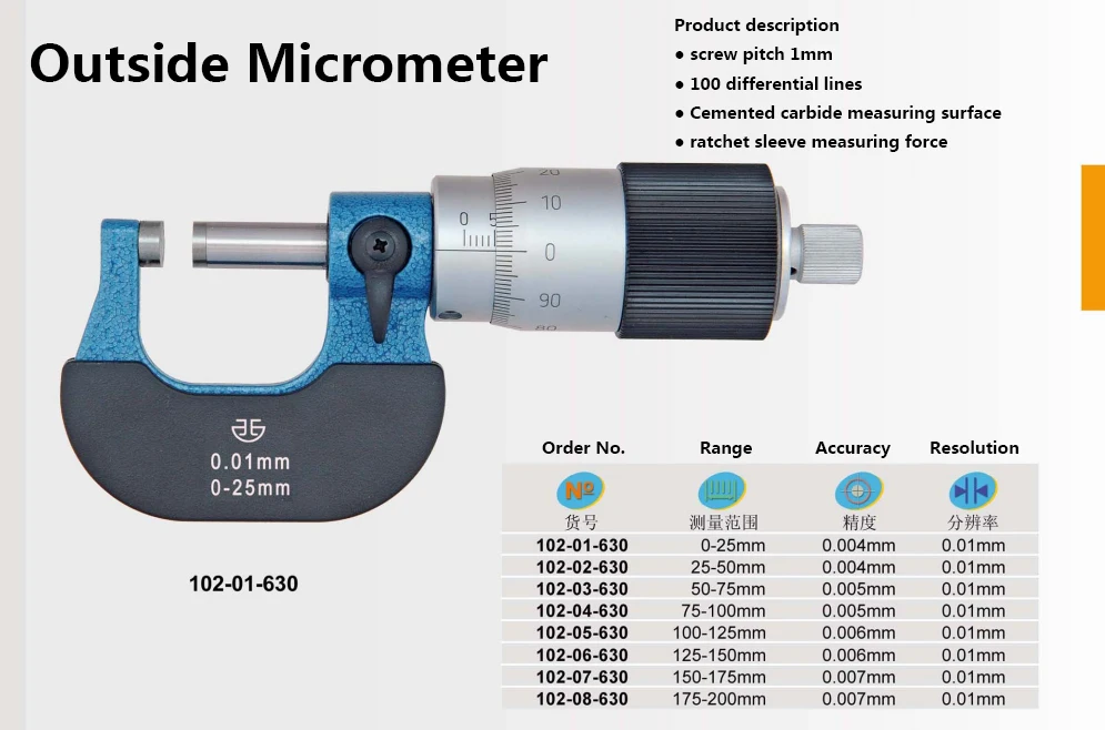 25-50mm 102-01-630 linha riscada fora micr