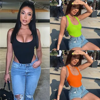 

2019 Sexy Women Sleeveless Bodycon Lingerie Bodysuit Stretch Leotard Bandage Jumpsuit Party Romper Underwear Plain Body Suits