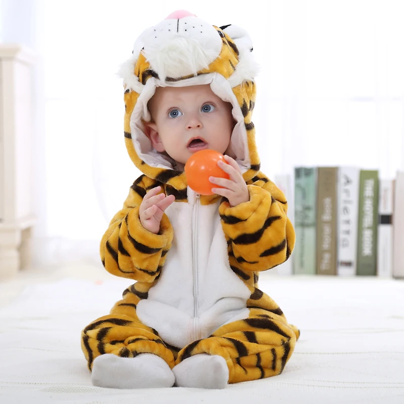 Flannel Baby Boys Girs Romper Hoodde High Quality Animal Cartoons Jumpsuit New Born Bebe Clothing