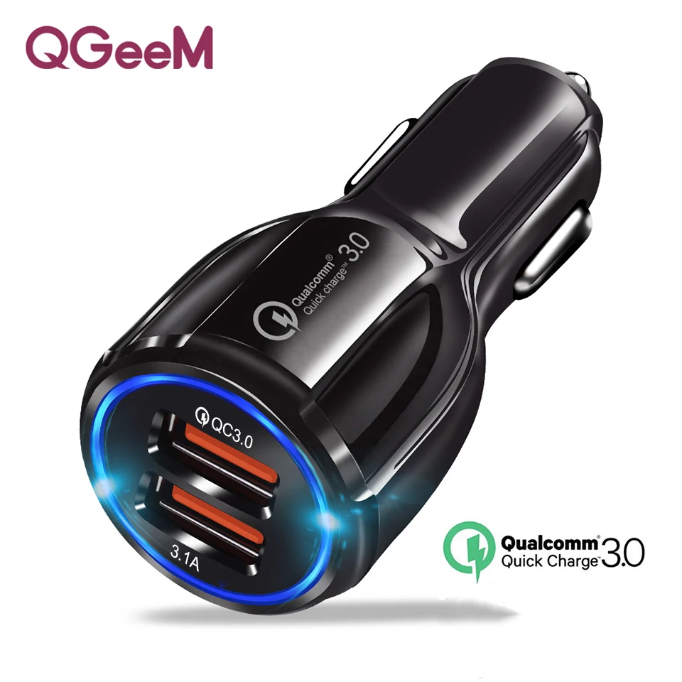 

QGEEM Dual USB QC 3.0 Car Charger Quick Charge 3.0 Phone Charging Car Fast Charger 2Ports USB Portable Charger for iPhone Xiaom