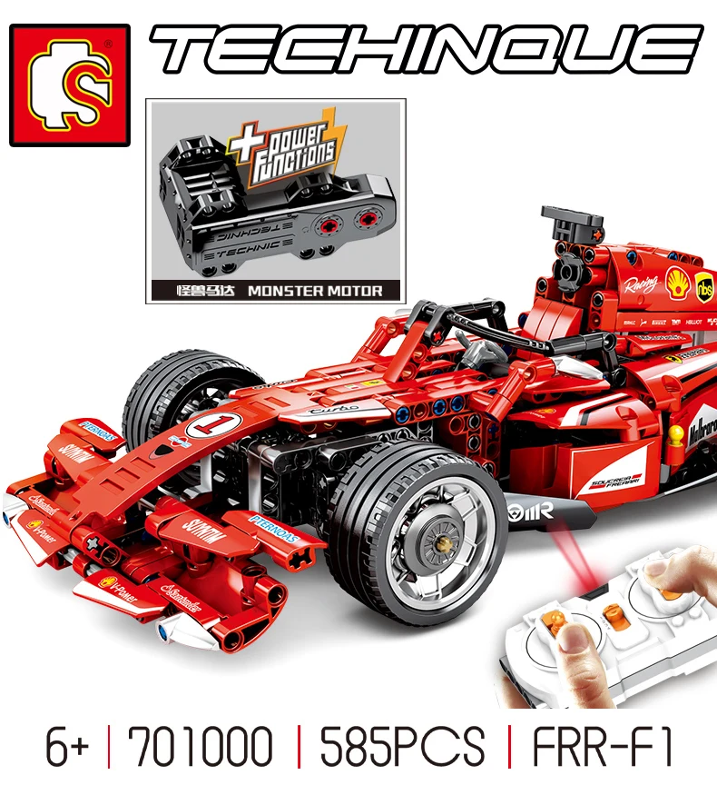 585 шт. Technic серии пульт дистанционного управления F1 гоночный автомобиль красный FRR модель набор детей развивающие строительные блоки