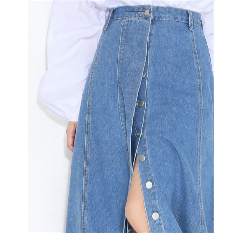 Новинка, весенне-осенняя Женская юбка размера плюс, Корейская комбинированная однобортная Джинсовая длинная джинсовая юбка с высокой талией, женская одежда s