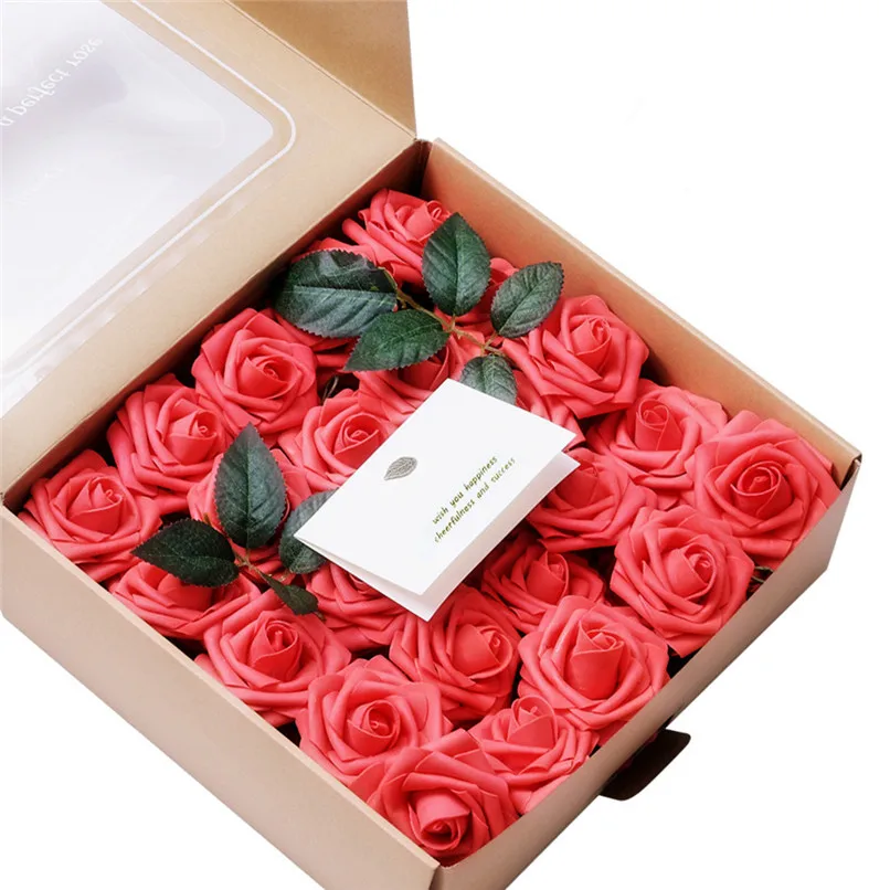 

Foam simulation PE Rose Artificial Flowers Coral Roses 50pcs Real Looking Fake Roses For DIY Wedding Bouquets Centerpieces #2M24