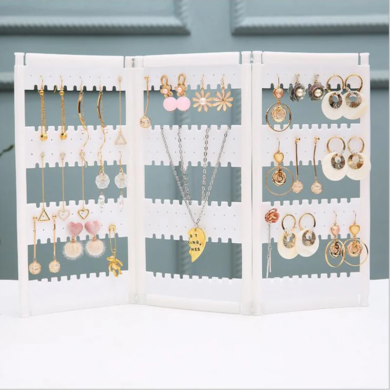 

180/240/300/360 holes Plastic Clear Earrings Ear Studs Necklace Display Rack Folding Screen Earring Jewelry Display Stand Holder