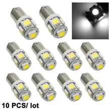 Yccpauto lâmpada para carros, 10 pçs/lote t11 t4w ba9s lâmpadas de led 5050 5-smd branco amarelo azul fonte de luz para carro h6w 12v led lâmpada automática de alta qualidade