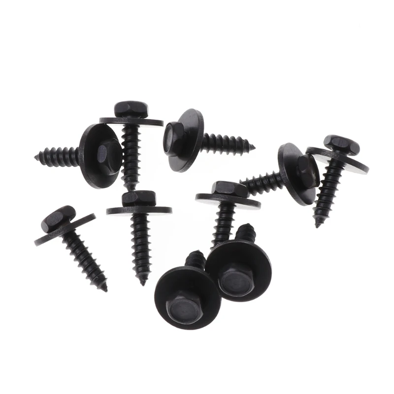 

10 Pcs 4.8x19mm Self-Tapping Screws Captive Loose Washer 8mm Hex Head Black