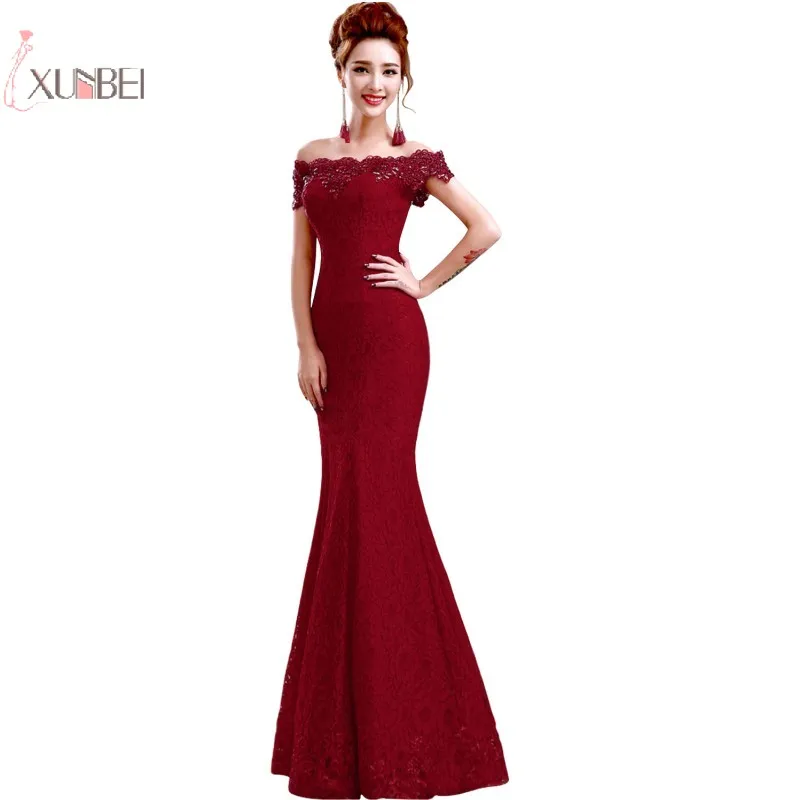 

Elegant Lace Mermaid Long Evening Dress Off Shoulder Beads Evening Party Gown vestido de fiesta 2019