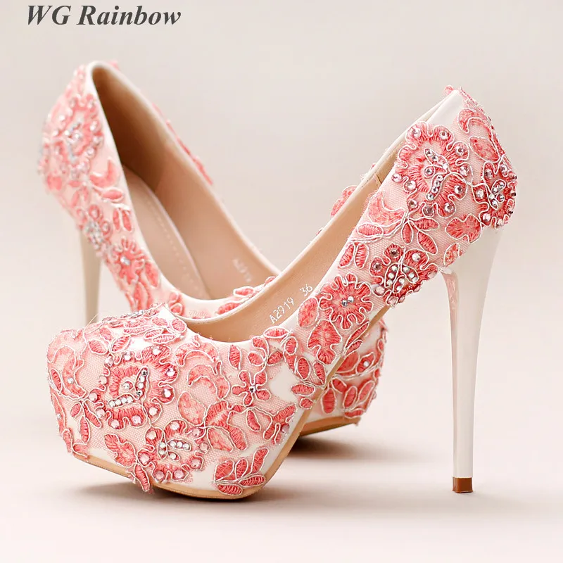 Women High Heels font b Shoes b font 2016 Glitter Rhinestones Lace Bridal Wedding font b
