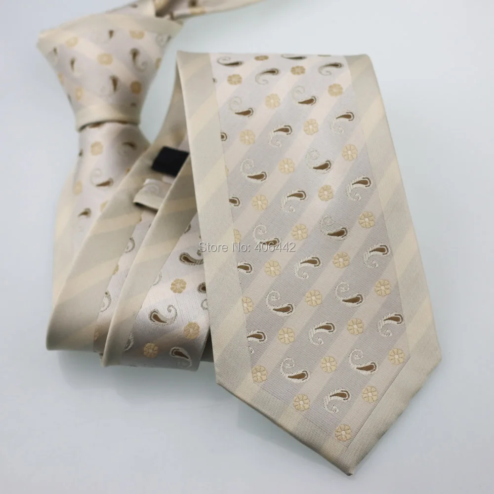 Coahella мужские галстуки граница бежевый с хаки цветы микрофибры тканый галстук в деловом стиле для платья рубашки Свадебные