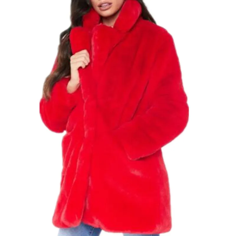 Пальто из искусственного меха, женская теплая куртка средней длины с длинным рукавом, однотонная куртка, большие размеры, зимнее пальто с мехом, кардиган с кроличьим мехом, верхняя одежда, as911