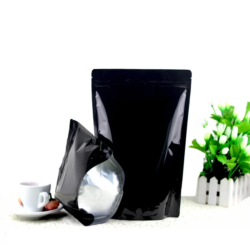 

100PCS/Lot 20*30cm black Zipper Aluminum Foil Resealable Valve Package Pouches Grocery Coffee Powder Nuts Pack Bags free shippin