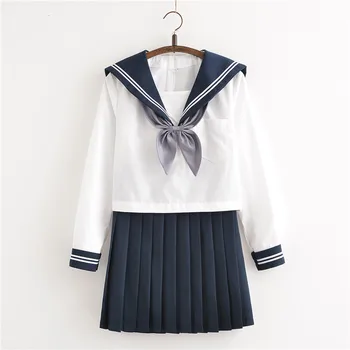 

2018 new Japanese school uniforms sailor tops+tie+skirt Navy style Students clothes for Girl Plus size Lala Cheerleader clothing