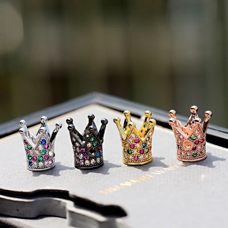 

Charms Spacer Colorful CZ Crown Copper Beads For Jewelry Making Handmade Micro Pave Cubic Zirconia Beads Handmade