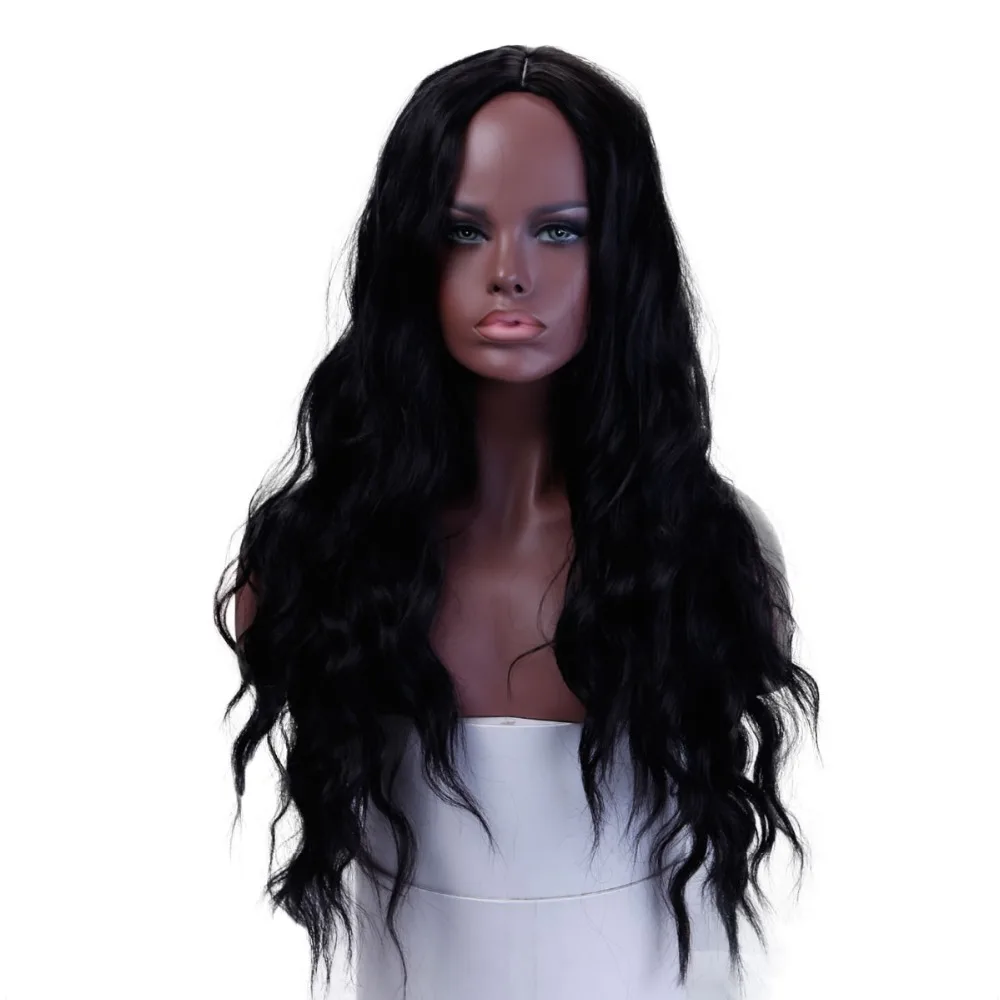 Long Wavy Nautral Black Wigs for Black Women Heat Resistant Synthetic