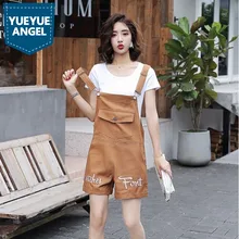 Летний джинсовый комбинезон женский Повседневный короткий джинсовый комбинезон с большим карманом Однотонный женский костюм пляжного типа широкие джинсы брюки Мода