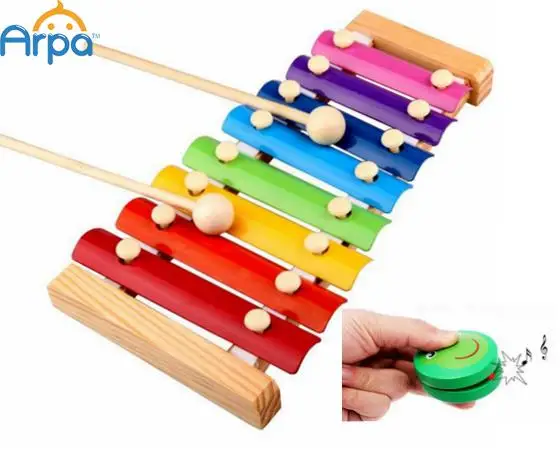BOHS Мелодия пианино и кастанеты ребенка раннего образования деревянный музыкальный инструмент игрушки трейлер 8 весы, 24*13 см - Цвет: Многоцветный