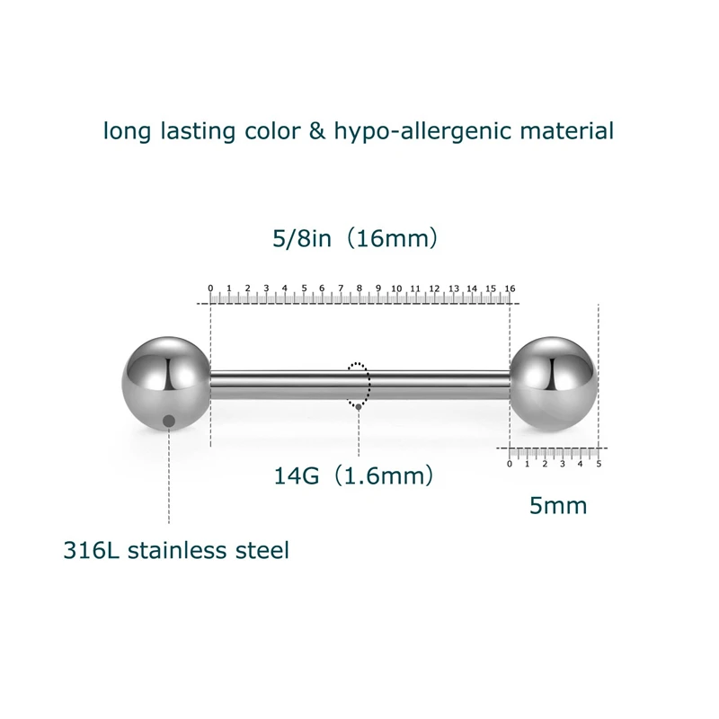 Кольца для ниппель приндлежности для пирсинга языка хирургические стальные нипплители пирсинг женские серебряные штанги 14 г 6 пар 1/"-9/16"-5/"-3/4"