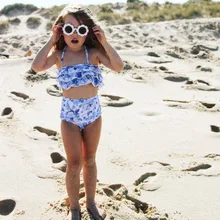 INS детский купальник для девочки бикини badmode baby flower один купальный костюм с открытыми плечами купальный комплект из двух предметов одежда для плавания для детей 1-6 лет