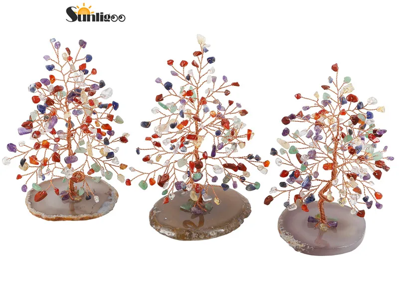 Billig Sunligoo Neue 7 Chakra Kristall Fiel Steine Baum des Lebens mit Natürlichen Achat Basis Geld Baum Feng Shui Ornament Dekor 5,12 6,29\
