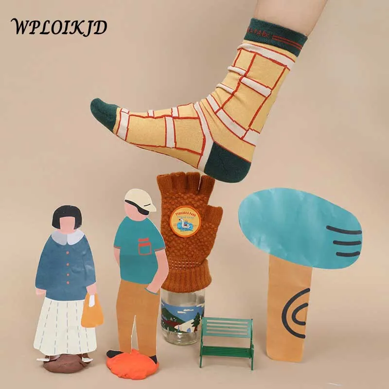 Жаккард арт унисекс парк иллюстрации носки Harajuku модные в стиле «хип-хоп», осенне-зимняя хлопковая индивидуальная Смешные счастливых носки