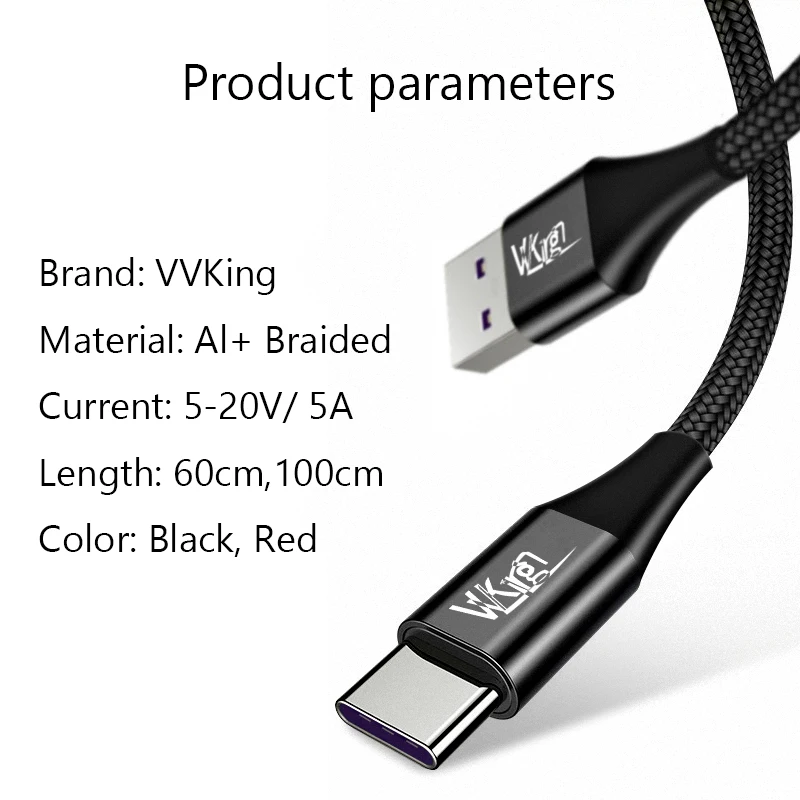 VVKing USB C кабель 5A Supercharge usb type C кабель для быстрой зарядки huawei быстрое зарядное устройство кабель для samsung S9 Note 9 Xiaomi