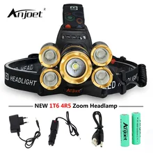 ANJOET светодиодный налобный фонарь 1* XML-T6+ 4* XPE-R5 Zoomable 5 светодиодный s 5000 люмен 4 режима налобный фонарь светодиодный фонарик+ зарядное устройство+ аккумулятор 18650