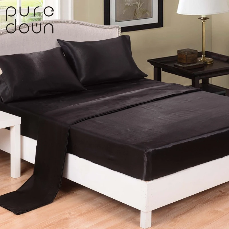 Puredown 100 Soft skin stain silk bed sheet sets +2 pillowcases