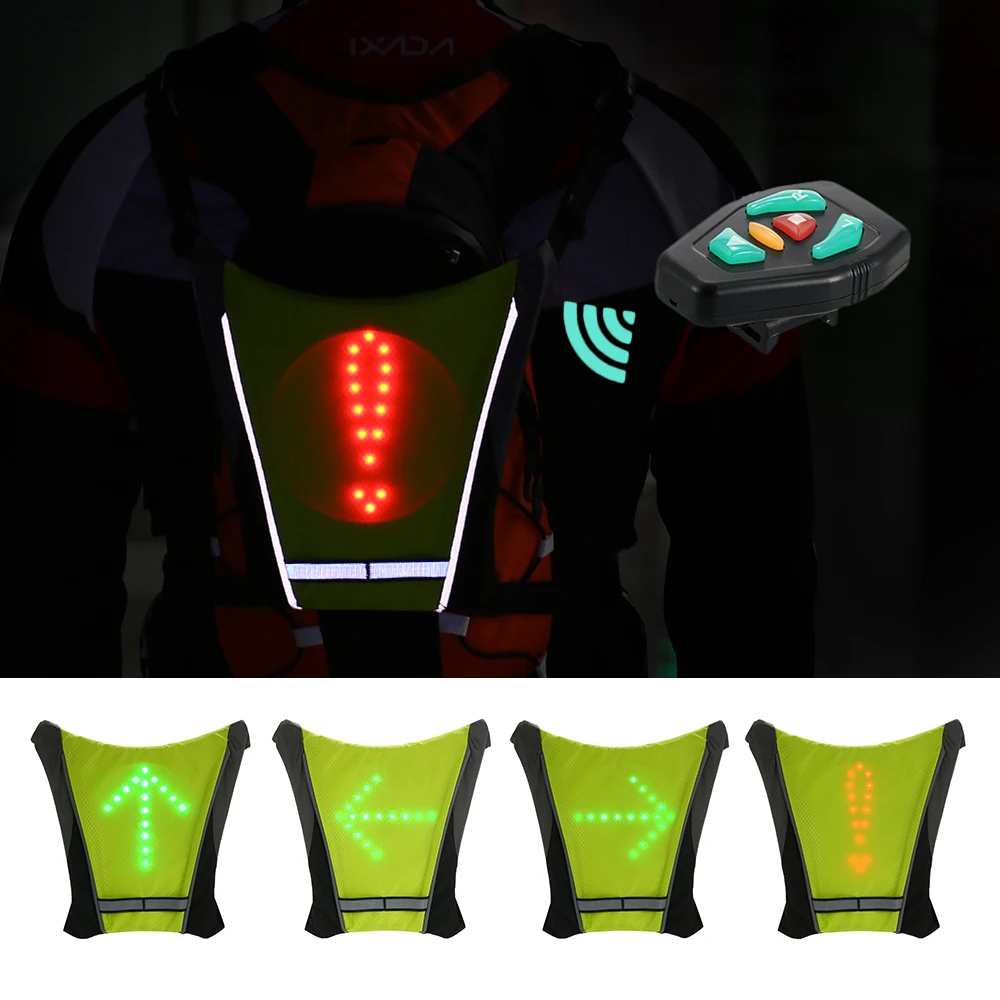 Lixada, USB, велосипедный светоотражающий жилет, велосипедный рюкзак, светодиодный, беспроводной, безопасный, поворотный сигнальный светильник, жилет для езды на велосипеде, ночной гид - Цвет: Зеленый