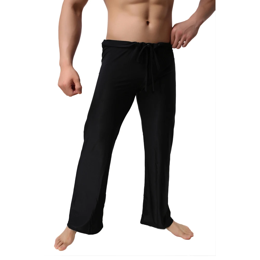 Uomo Pantaloni in Casa di Ghiaccio di Seta A Vita Bassa Solido Colorato  Beige 2018 di Nuovo Modo di casual Allentato Dei Pantaloni di Vendita Calda  Lungo Bianco uomini Pantaloni|Sleep Bottoms| -