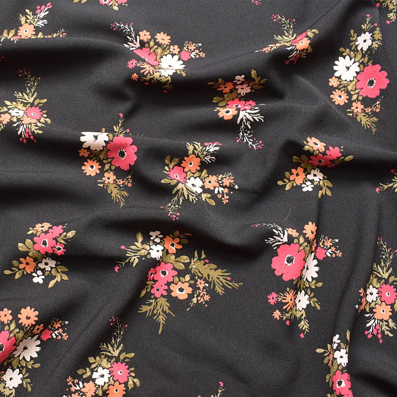 black floral chiffon fabric