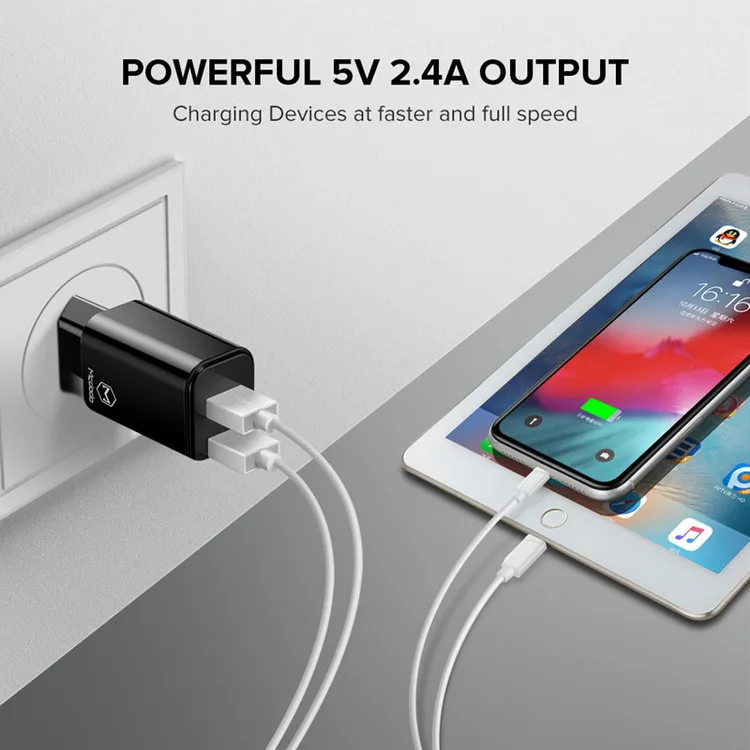 Быстрое зарядное устройство MCDODO 2.4A USB с европейской вилкой для мобильного телефона, зарядное устройство для iPhone Xiaomi samsung huawei One Plus