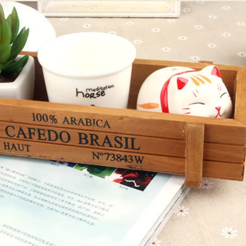 Antique Wooden Table Sundries Container Cosmetics Storage Box Home Multifunctional Flowerpot Office Home Decoration Flower Pots
