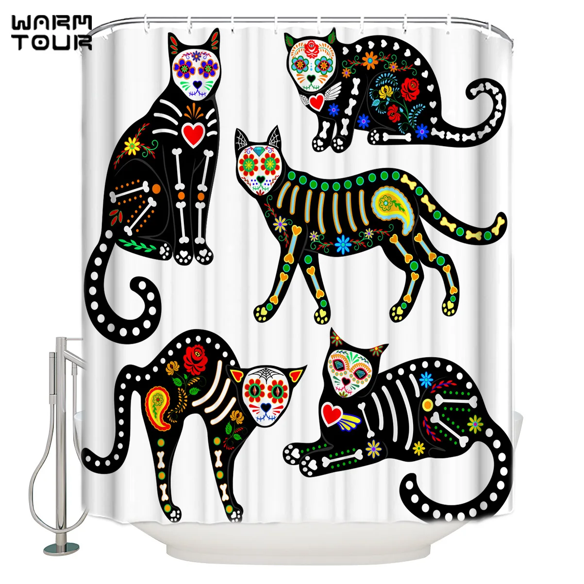 WARMTOUR Shower Curtain Halloween Cat Christmas Extra Long Fabric Bath Curtains Bathroom Decor with Hooks | Дом и сад