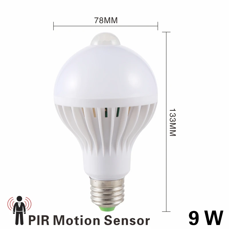 Светодиодный PIR датчик движения лампа 5 Вт 220 В светодиодный светильник 7 Вт 9 Вт 12 Вт автоматический умный светодиодный PIR инфракрасный звук тела+ светильник E27 3 Вт датчик движения светильник - Испускаемый цвет: 9W PIR Motion Sensor