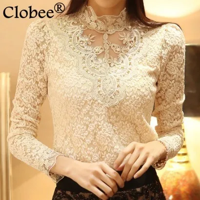 

Camisa Feminina De Renda bata mujer 2018 Autumn Floral Lace Tops Women Slim Thin shirt elegant Plus size Embroidery blouse CJ839