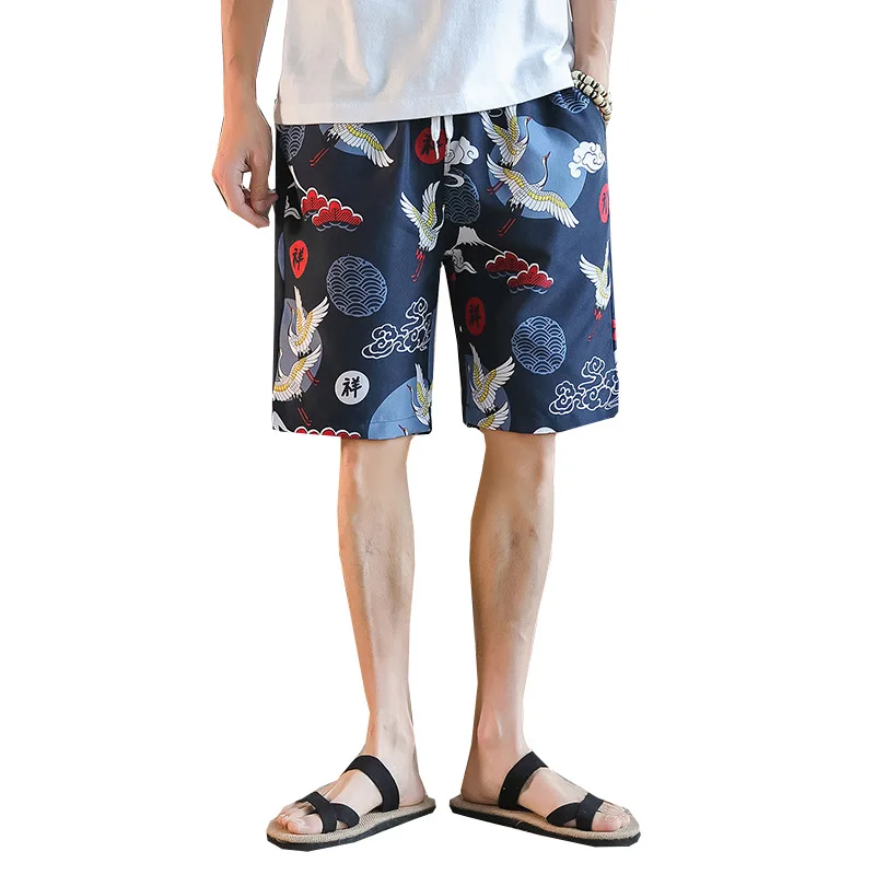 

2019 Summer Casual Short Men Printing Designer Beach Knee Length Mens Shorts Straight Cotton Linen Bermuda Hawaiian Short Pants