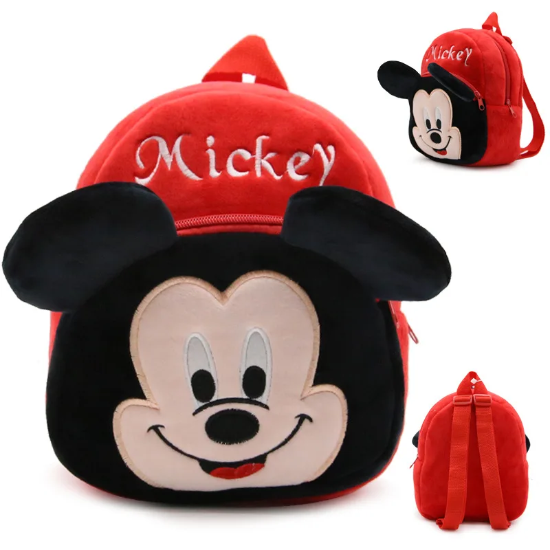 Красный плюшевый рюкзак с Микки Маусом, мягкие плюшевые игрушки, школьный рюкзак, розовый плюшевый рюкзак с Минни Маус, милый мультяшный детский сад, Детская кукла - Цвет: Mickey