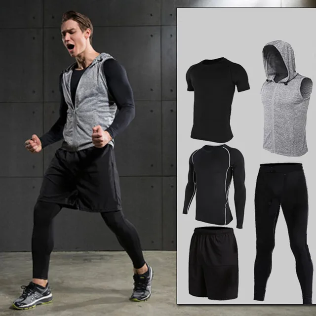 2018 Quick Dry Sports Suits Men Running Sets Compression Basketball Tights Clothes Gym Fitness Jogging Suits Sport Running Suits