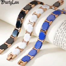 Звено цепи здоровья магнитный керамический браслет для мужчин розовое золото нержавеющая сталь ювелирные изделия ручной работы дружба мужские s браслеты для женщин