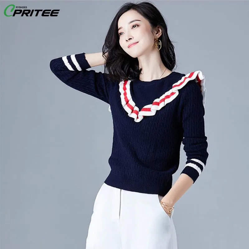 

Spring Knitted Textured Women's Blouse Office Lady Patchwork Camisa Feminina Appliques Pullover Top Female Brief Chemise Femme