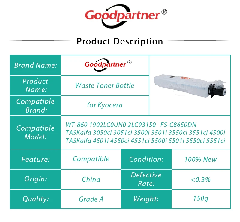 Caixa de Resíduos de Toner para Kyocera 3050ci Wt860 Wt860 5x 3051ci 4550ci 4551ci 4501i 3501i 3550ci 3551ci 3500i 4500i 5500i 5501i 5550ci - Imagem 6