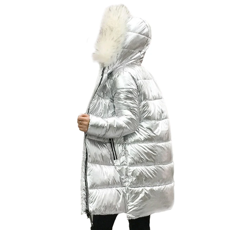 

Fur Collar Silver Women's down jacket Women's mid-Length silver down jacket Warm Coat for Women High Quality Hooded Jacket Hot
