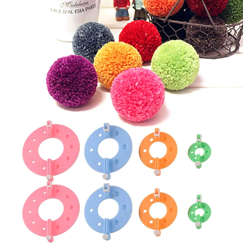 8pcs 4 Sizes Plastic Pom Poms Maker Fluff Ball Weaver Needle Knitting