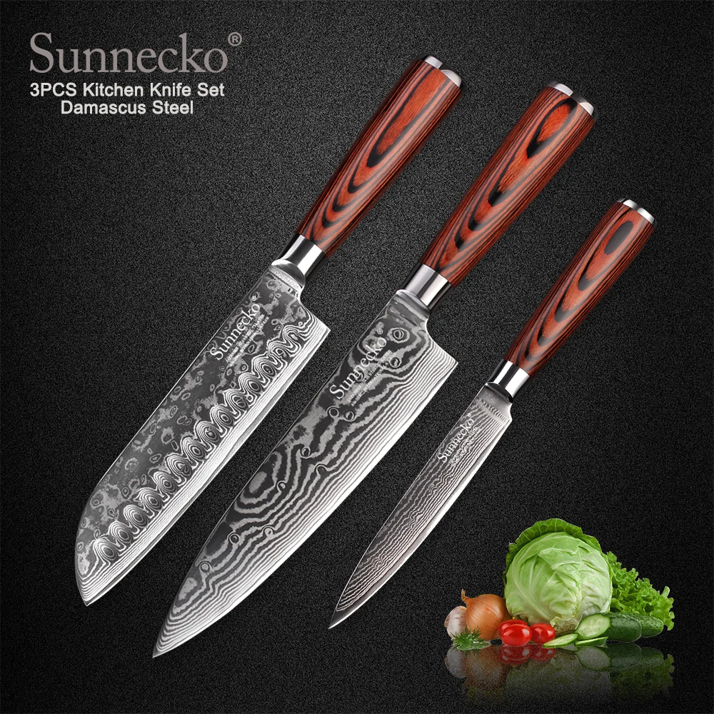 SUNNECKO 73 Layers Damascus Steel Santoku Utility Chef Knife Japanese Kitchen Knives Pakka Wood Handle Meat Fruit Cutter Knife