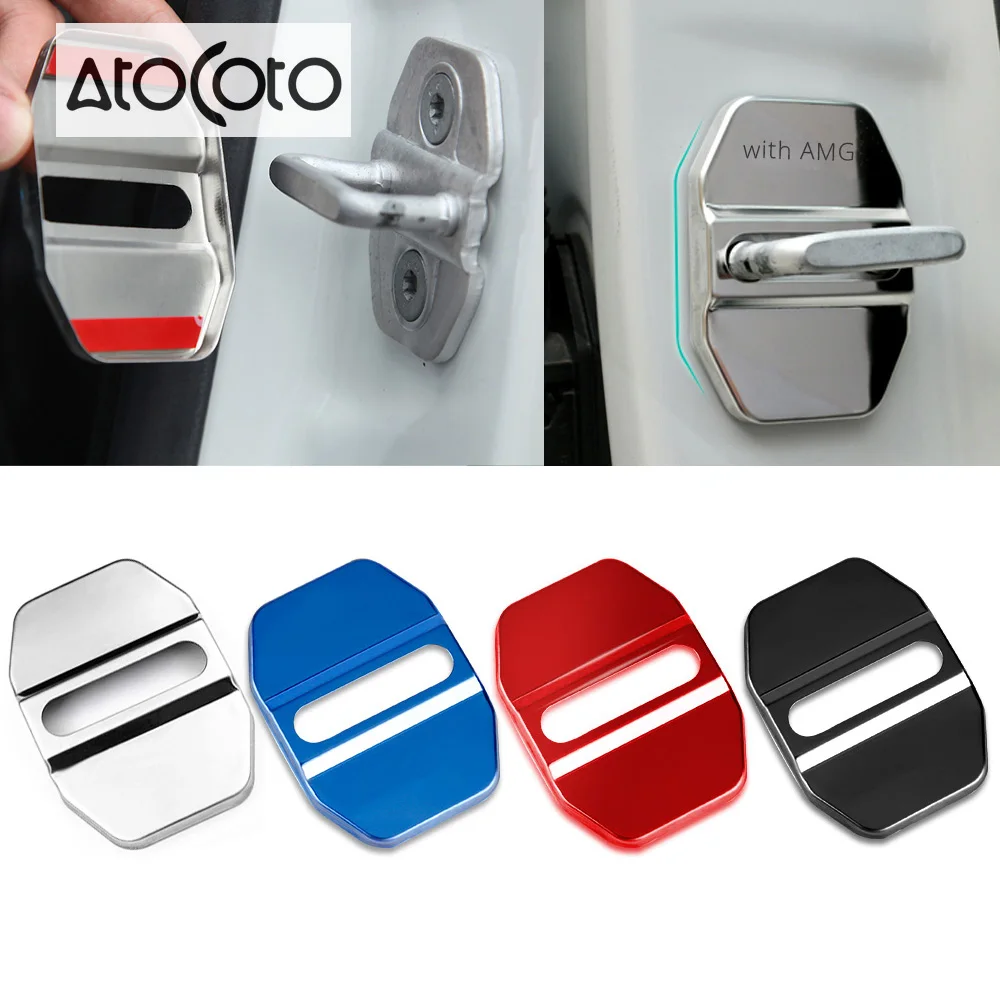 

AtoCoto 4 Color Car Styling Door Lock Buckle Stickers Cover for Mercedes Benz AMG W213 W204 W205 CLA GLA GLE GLC GLS C E Class