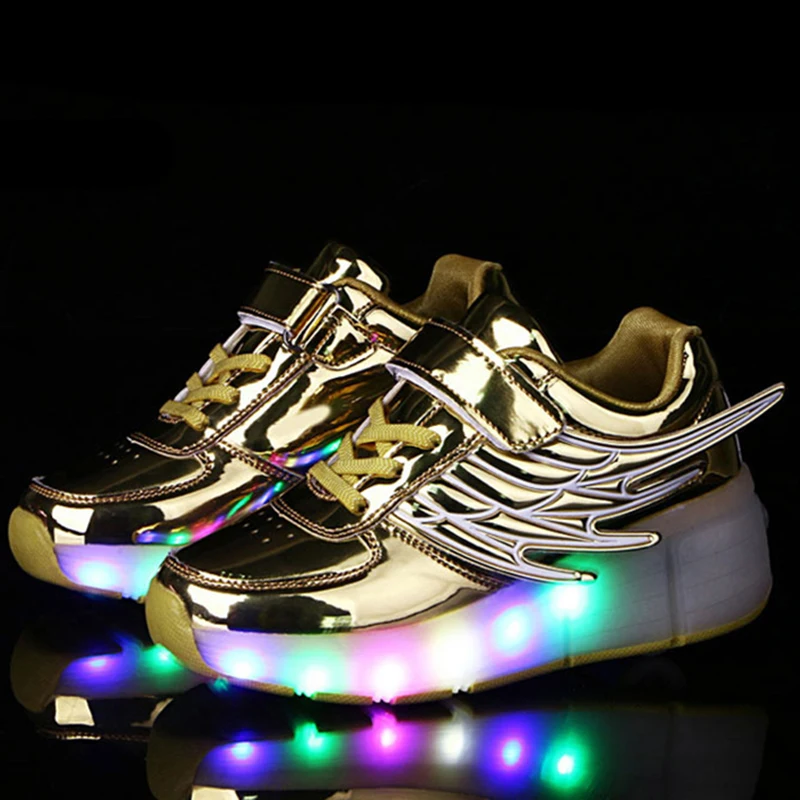 

Children Sneakes with Wheels 2018 Kids Roller Skate Glowing Sneakers Children Led Light Up Shoes for Boys Girls tenis infantil
