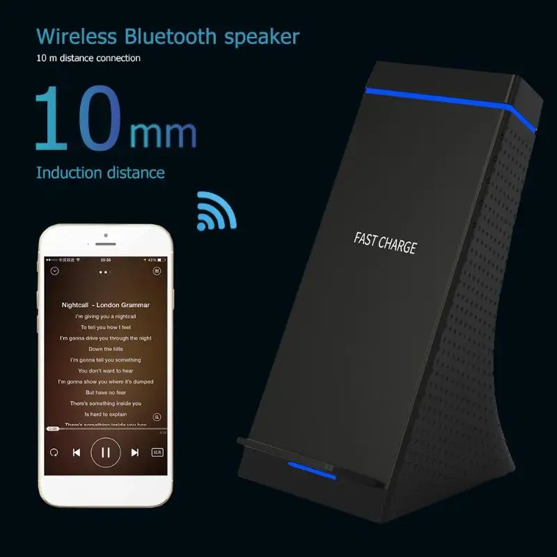 WN2 Portable Wireless Charger with Bluetooth Speaker Fast Charging Dock Station Stand BT 5.0 Audio Speakers 9V DC Bluetooth 5.0