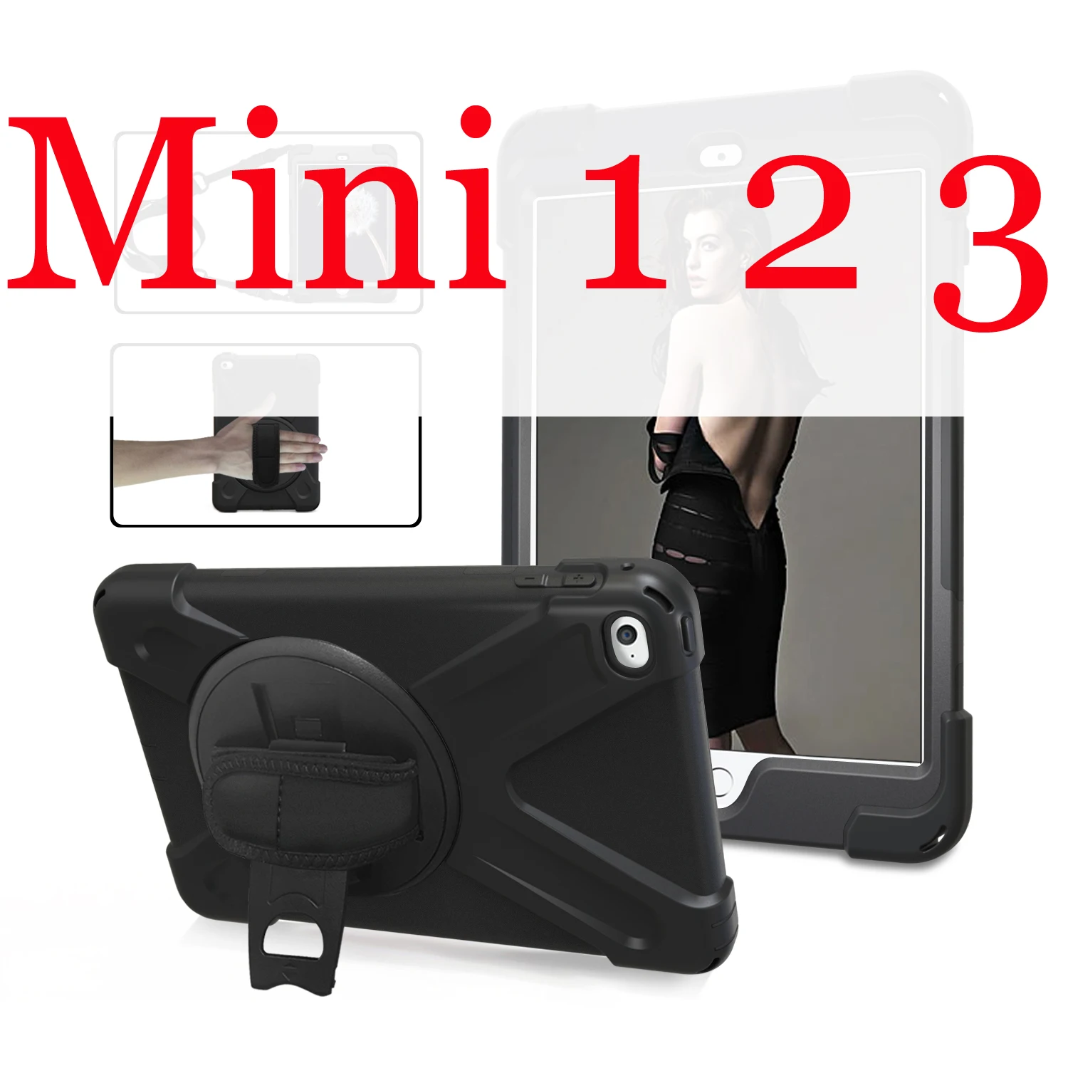 Противоударный чехол для ipad mini 1 2 3 4 детей/ipad mini 5 чехол с подставкой и ремешком на руку силиконовый безопасный Чехол для детей - Цвет: Black
